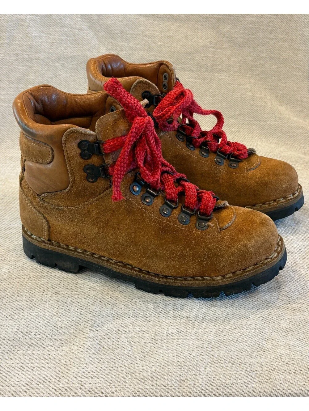 Vintage Kinney Colorado Suede Hiking Boots Vibram Sole Red Laces Men 7 Women 8.5